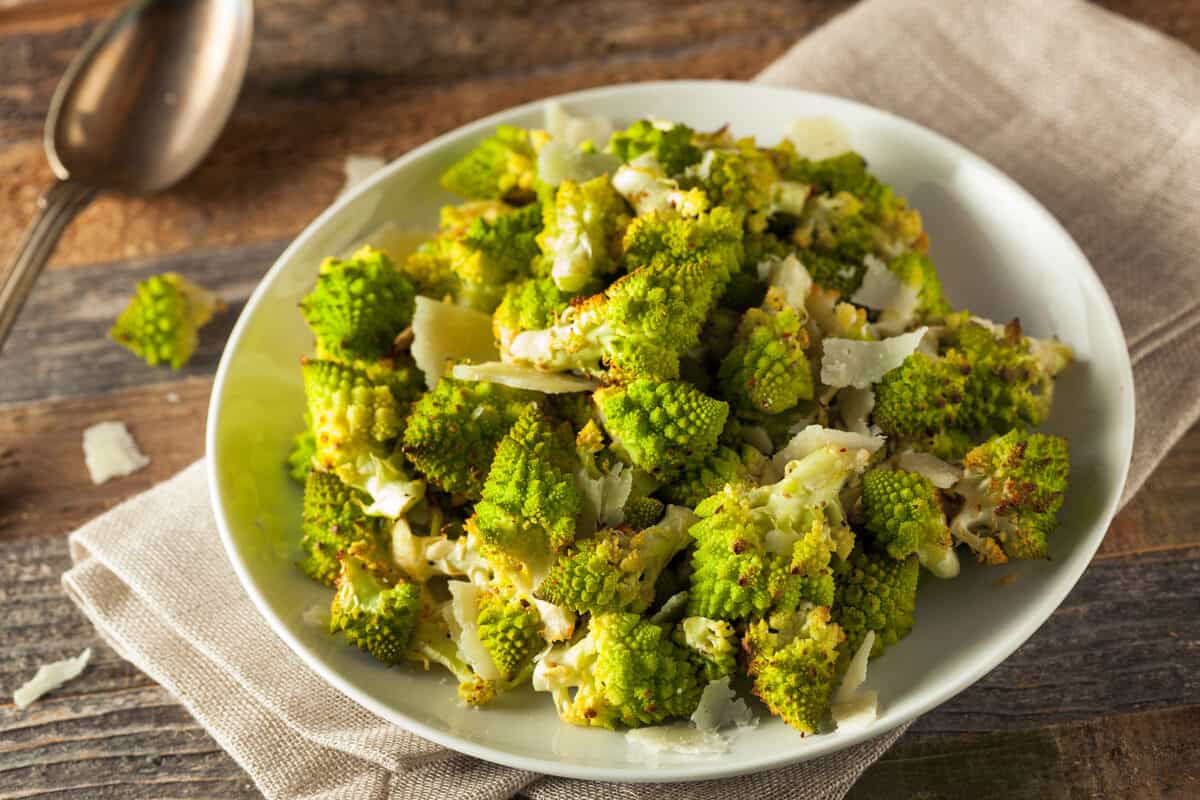 Green Baked Romanesco with Cheese and Pepper.