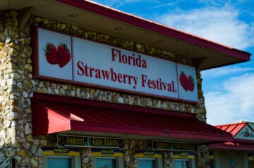 Store-front signage in Plant City, Florida that reads: "Florida Strawberry Festival."