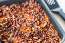 Sweet Potato Casserole topped with Pecans.