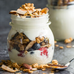 A simple recipe for a natural, wholesome toasted coconut granola. Perfect for enjoying on top of yoghurt, smoothies or just plain by the handful!